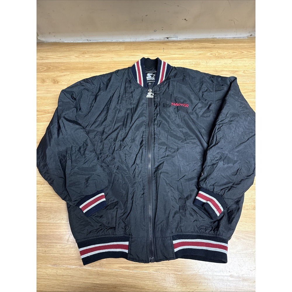 Vintage Starter Black Nylon Full‎ Zip Bomber Jacket Men's Large